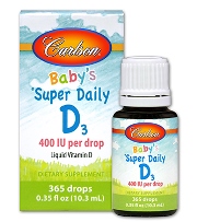 Carlson Baby Super Daily D3 Drops- 400IU of Vitamin D3,  365 Drops