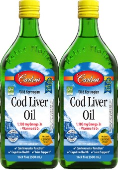Carlson Norwegian Cod Liver Oil - 33.8 FL OZ (1000 ml) -Twin Pack of 500ml bottles
