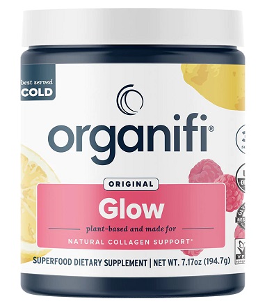 Organifi Glow with Tremella mushroom, Acerola cherry, Amla for Natural Collagen Support - Raspberry Lemonade-30 serving 