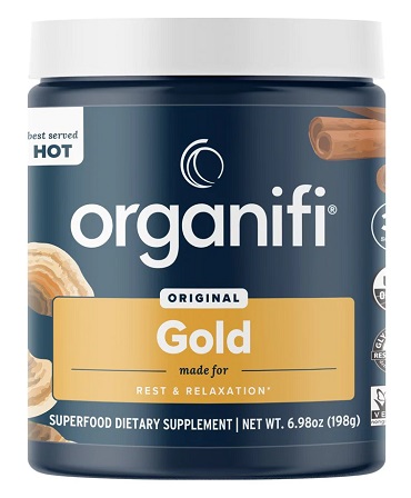 Organifi Gold with Turmeric, Lemon balm, Reishi mushroom for Rest and Relaxation - 30 serving